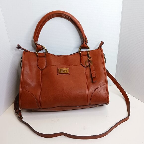 Frye and Co Core Cognac Brown Double Handle Handbag Satchel Tote Bag - Picture 1 of 15